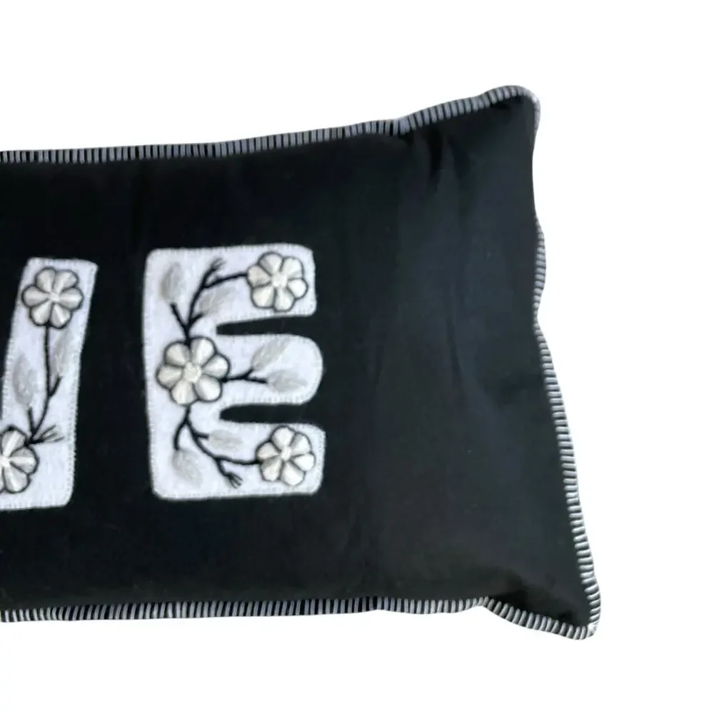 Annie Selke Embroidered LOVE Pillow 15x36 Black & White Valentine Decor NEW
